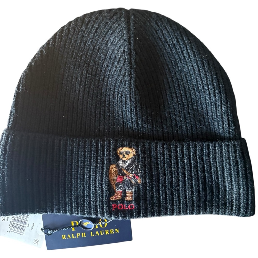 Polo Ralph Lauren 2025 Holiday Bear Beannie Cap Black One Size NWT